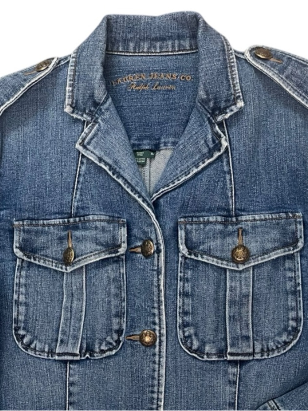 Vintage Ralph Lauren Jeans Co. Denim Chore Jacket Womens XL Military Utility - Picture 4 of 14